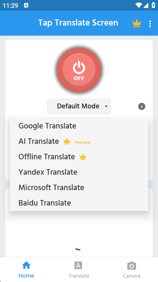 tap translate screen°