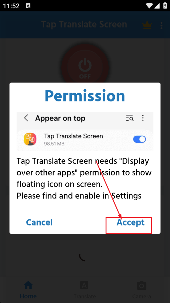 tap translate screen°