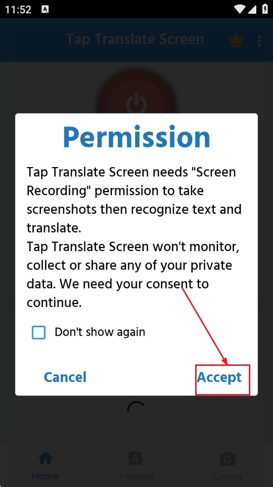 tap translate screen°