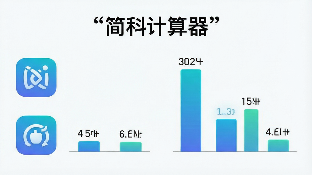 一张信息图表式手机截图,主体为简科计算器内存占用对比示意,布局为左侧软件图标右侧柱状图,排版左右对称,风格为科技感数据可视化,细节包含低矮的占用柱与清晰的数值标注,画质高清干净无多余元素,图表上方用引号标注文字“简科计算器”