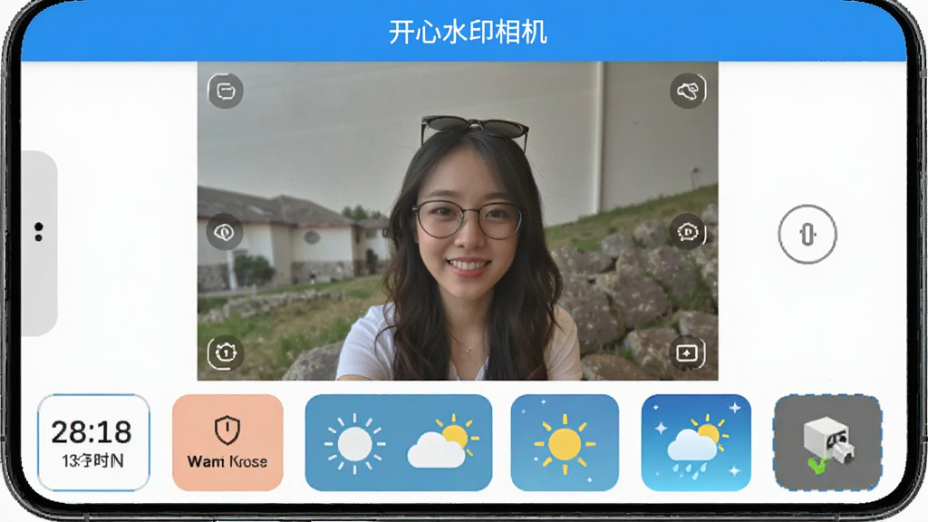 ����ˮӡ���APP�������ͼ���ֻ���Ļ������ʾ���ȡ�����棬�·����ж��ˮӡģ������ͼ������ʱ�䡢�ص㡢������Ԫ�أ���������ˬ��࣬����������д�п���ˮӡ����������������������ɫ�������������ɾ��޶���Ԫ��