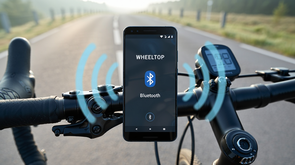 һ����׿�ֻ��������г��Ѻ��ϣ���Ļ��ʾ��WHEELTOP���������ӽ��棬��Χ�е���ɫ�źŲ��ƣ�����Ϊ�峿��·���������ֻ��복�ѣ����־��У������ˬ�Ƽ��У�ϸ���б�����ָ��������������������ɾ����޶���Ԫ��