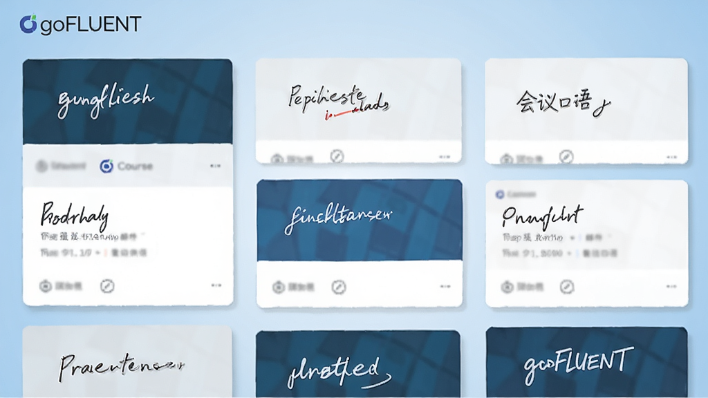һ��չʾgoFLUENT�γ��б������ͼƬ���������ж���γ̿�Ƭ���У���Ƭ�ϱ�ע������Ӣ��ʼ�д����������������������Ϊǳ��ɫ���䣬���������¼�࣬�����������ɾ��޶���Ԫ��