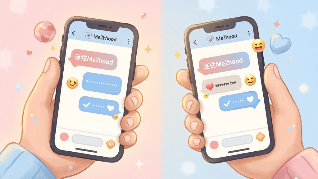 ��סMehood�罻��������������Ϊ��ֻ�ָ���һ���ֻ��������죬��Ļ����ʾ��סMehood�ĶԻ����������ͼ�꣬����Ϊ���ҶԳƹ�ͼ���Ű�ͻ�������У����Ϊ��ů�����Ĳ廭���ϸ�ڰ�����͹�Ӱ��Բ������������ɫ��ǳ��ɫ�������ʸ��壬�ɾ����޶���Ԫ��