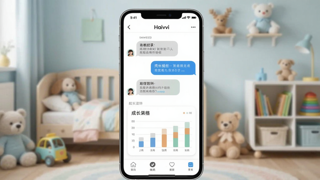 һ��չʾHaivivi App�ڶԻ���¼��ɳ���������ͼƬ���ֻ���Ļ��ʾ�Ի����ݺ�ͳ��ͼ������������͵Ķ�ͯ��ɫ����������¼�Լ��ϸ�ڷḻ���������������ֱ�ע
