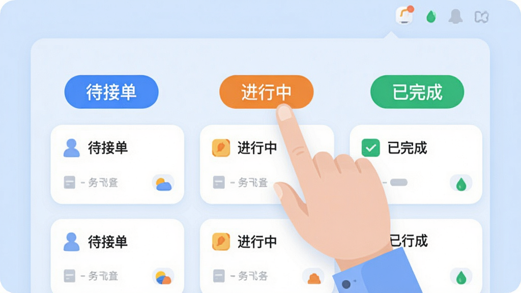 ����չʾһ������״̬������壬������ò�ͬ��ɫ��ǩ���֡����ӵ����������С�������ɡ�����״̬��ÿ��״̬�·���������������Ƭ������������һֻ�����ڵ���������С���ǩ������Ϊ��͵�ǳ��ɫ�������Ϊ��ƽ��UI��ƣ�ϸ���ϱ�ǩ��ɫ��������ƬԲ��ͳһ�����ʸɾ����࣬������Ԫ�ء�