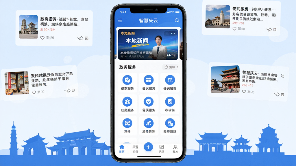 �ֻ���Ļ����չʾ���ǻ����ơ�APP�����棬����Ϊ���������ֲ�ͼ���м�Ϊ�������ͱ������ͼ�����񣬵ײ�Ϊ�����������������ɫ�Ͱ�ɫΪ��ɫ��������������Χ�������Ƶر꽨����Ӱ��������Ѷ��Ƭ�����Ϊ��ƽ��UI��ƣ�ϸ�ھ��£������������ɾ��޶���Ԫ��