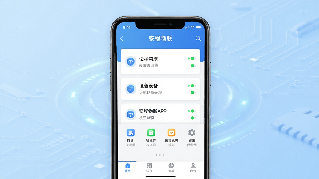��������APP������չʾͼ�������������һ�������ֻ�����Ļ����ʾ������������Ӧ�ý��棬��������豸�б���״ָ̬ʾ�ƺ͹���ͼ�꣬����Ϊǳ��ɫ����Ƽ���񣬲��ּ�࣬�Ű���У�����ִ���Լ��ϸ�ڰ����豸��Ƭ������״̬ͼ��͵ײ������������ʸ��壬�ɾ����޶���Ԫ��
