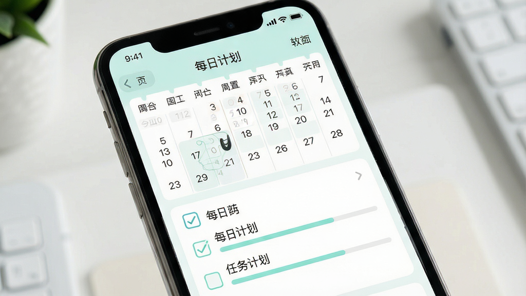 һ��AI��ͼ��չʾ�����������е�ѧϰ�ƻ�����ҳ�棬��������Ϊ�ֻ���Ļ����Ļ����ʾ�����������嵥������Ϊ���½ṹ���Ű����������Ϊ����ǳɫϵ��ϸ�ڰ�����ѡ��������������ʸ��壬�ɾ��޶���Ԫ�أ�ͼƬ������д��ÿ�ռƻ���
