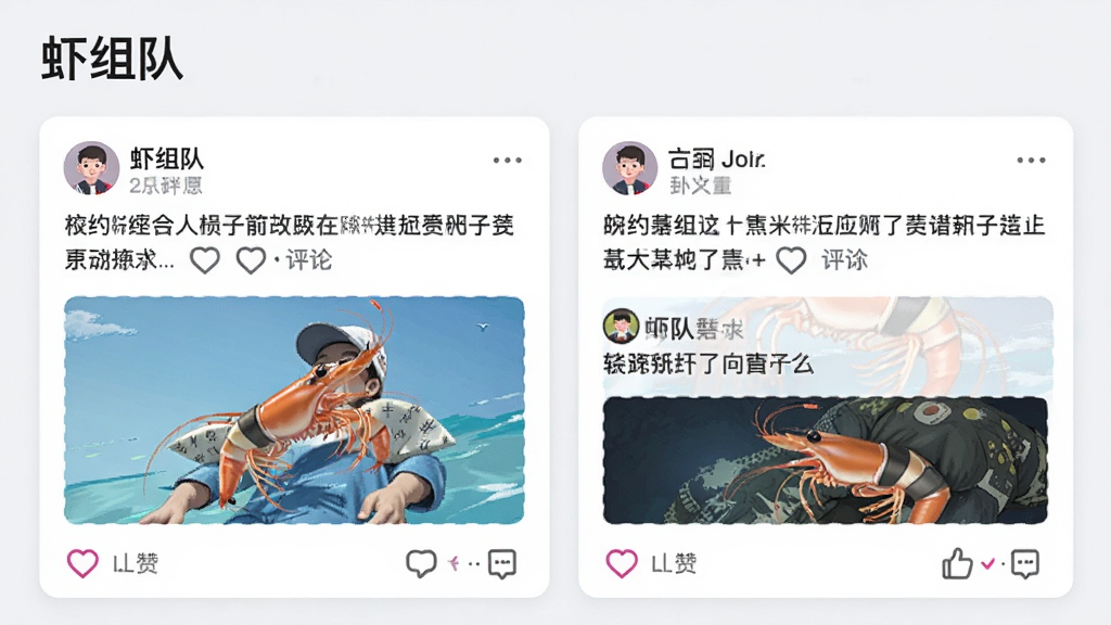 ����չʾһ���罻��̬��Ϣ�����棬�����ǡ�Ϻ��ӡ��������⣬�·����ж������ӿ�Ƭ���������֡�ͼƬ�͵�������ͼ�ꡣ����Ϊǳ��ɫ�����Ϊ���¼�ԼUI�廭�����ʸɾ���ϸ��������