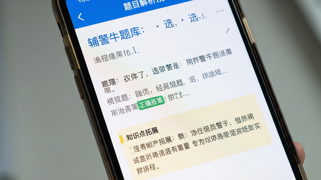 ����ţ�����Ŀ����ҳ�棬��������Ϊ�ֻ���Ļ��д����Ļ��չʾһ��ѡ���⼰�·���ϸ���ֽ���������Ϊ������Ͻ������£����Ϊ����ѧϰ��APP���棬ϸ�ڰ�����ɫ������֡���ɫ�������ġ���ɫ��ȷ�𰸱�ǡ�ǳ��ɫ֪ʶ����չ�򣬻��ʸ��壬�ɾ����޶���Ԫ��