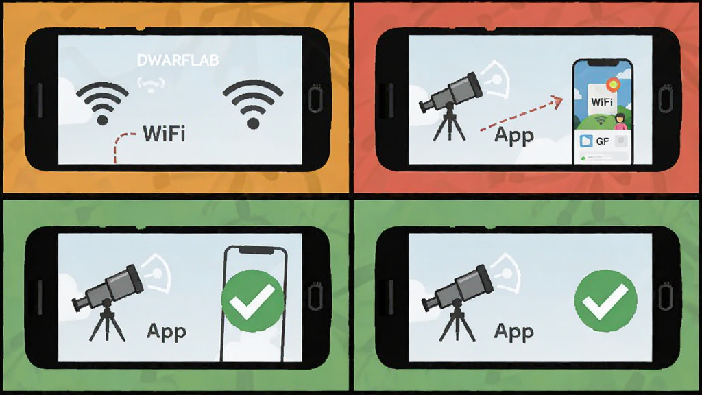 ��������ΪDWARFLAB�����ֲ�������ͼ����������Ϊ�ֻ���Ļ��ʾ���Ӳ��裬��WiFi���õ�App���棬����Ϊ�ĸ�����ʽ���У��Ű�Ϊ2x2���񣬷��Ϊ��ƽ���̳̲�ͼ��ϸ�ڰ����ֻ�ͼ�ꡢWiFi�źŷ��š���Զ��ͼ�ꡢ�Թ���ǣ�����Ϊʸ���������ɾ����޶���Ԫ�ء�