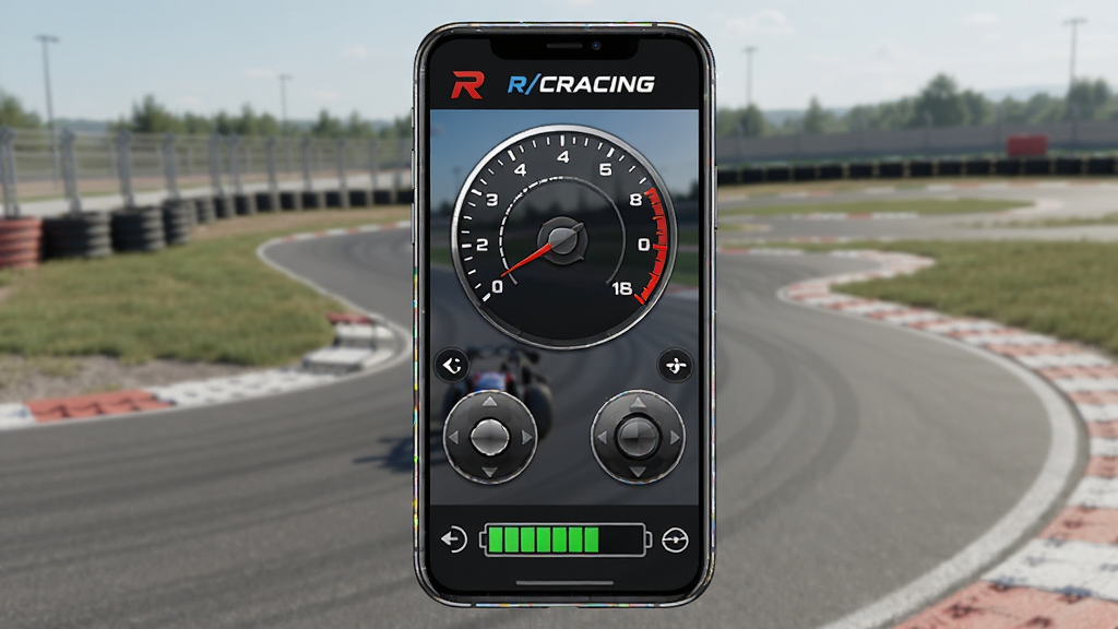 һ��չʾR/CRACING�ֻ�Ӧ���������ͼƬ������������һ�������ֻ�����Ļ��ʾң�س�������壬�����ٶ��Ǳ��̡�������Ƹ˺͵���ָʾ���������ǻ����������������Ϊ�Ƽ���дʵ�磬ϸ�ڰ����ֻ��߿򷴹����Ļ�ϵ�