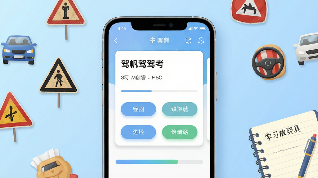 һ���ݿ��ֻ�Ӧ��������չʾ�������������һ�����������ֻ�����Ļ�ڳ��ּݿ�ˢ����棬������Ŀ��Ƭ��ѡ�ť�������������Ϊǳ��ɫ���䣬���ܵ�׺��ͨ��־ͼ����ѧϰ�ʼ�Ԫ�أ����ֲ��þ��й�ͼ�������ˬ��ƽ����ϸ�ڴ����ְ�ťԲ������Ӱ��Σ����������ɾ����޶���Ԫ��