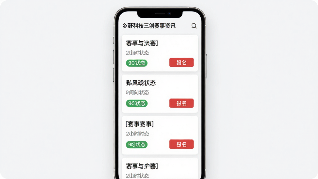 ��Ұ�Ƽ�����������Ѷҳ�棬����Ϊ�ֻ���Ļ��ʾ�����б�������Ϊ����Ƭ����ÿ�ſ�Ƭ�����������ơ�ʱ���״̬��ǩ���Ű�����������Լ����ϸ�ڰ�����ɫ������ť����ɫʱ�����֡���ɫ״̬��ʶ�����ʸ��壬�ɾ����޶���Ԫ��