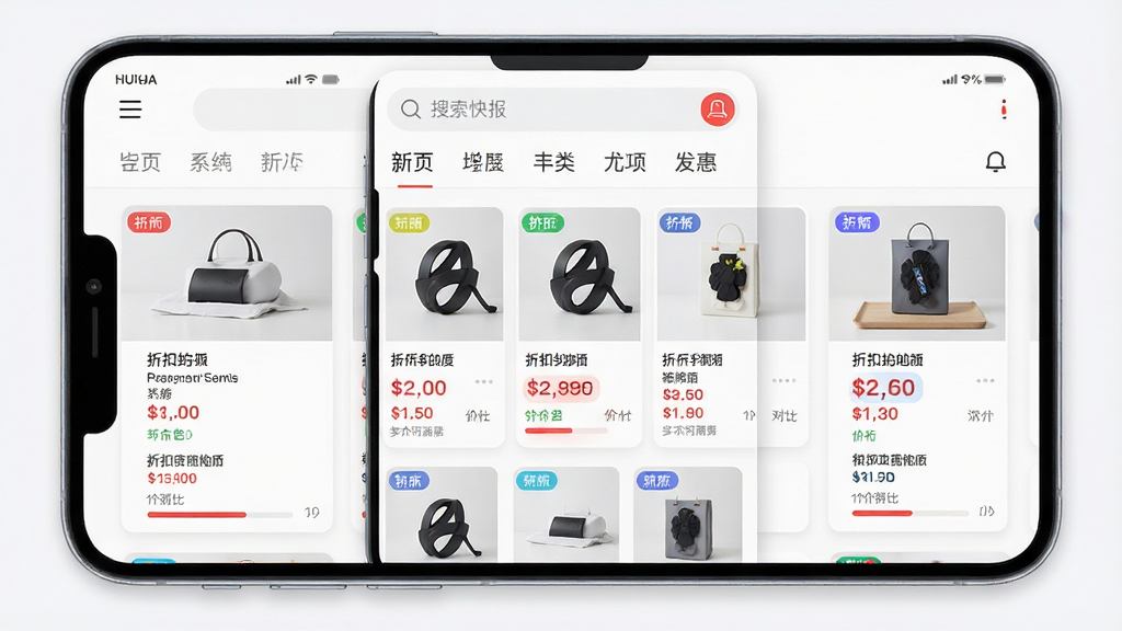 һ��չʾ�ۿۿ챨������������ֻ�UIЧ��ͼ�������������ۿۿ챨APP����ҳ���������������ͷ����ǩ���м����ٲ���ʽ����Ʒ�Żݿ�Ƭ��ÿ�ſ�Ƭ������ƷͼƬ���ۿ����Ⱥͼ۸�Ա���Ϣ�����岼���������Ű�������򣬷��Ϊ�ִ���Լ�Ƽ��У�ϸ�ڰ�����ɫ��ǩ���۸��������������Ԫ�أ����ʸ��壬����ɾ����޶���װ��Ԫ��