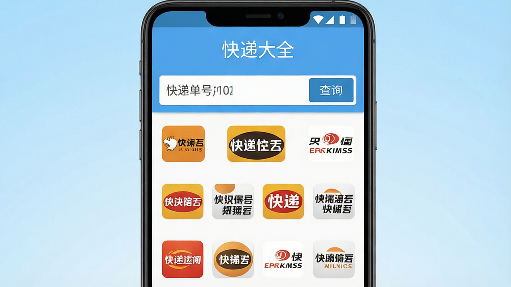 һ��չʾ��ݴ�ȫ������������ֻ�Ӧ�ý�ͼ������������һ��������׿�ֻ�����Ļ����ʾ��ݲ�ѯ�����Ͷ�ҿ�ݹ�˾ͼ���б��������С���ݴ�ȫ�����֣�����Ϊǳ��ɫ���䣬�������ˬ��ϸ�ڰ�����ݵ�������򡢲�ѯ��ť����ݹ�˾logo���У������������ɾ����޶���Ԫ��