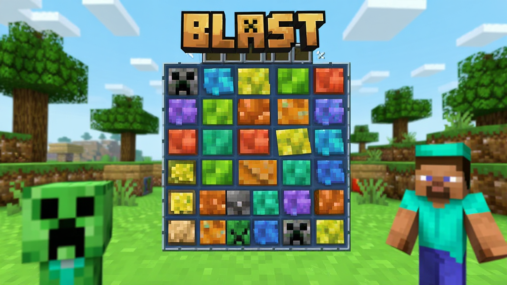Minecraft Blast ��Ϸ�����棬���ط�񷽿����米����������ɫ�����޵��������̣���Χ�п����º�ʷ�ٷ��ɫ�������Ŀ�ͨ��Ⱦ��񣬸��廭�ʣ��ɾ��޶���Ԫ��