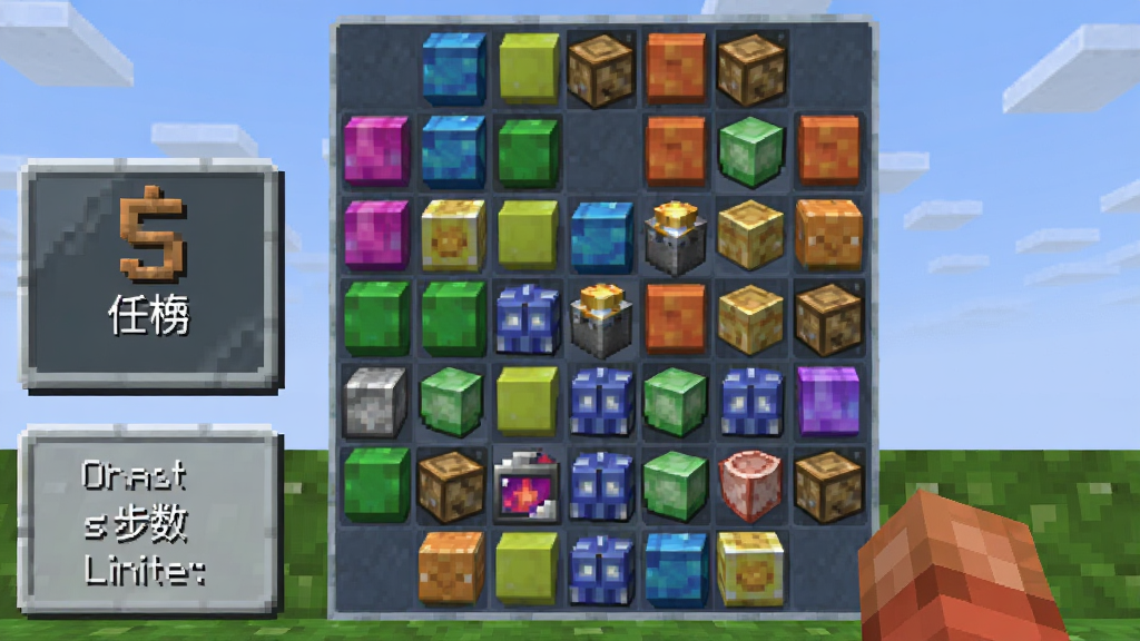 Minecraft Blast �����ؿ����棬��ʾ����Ŀ��Ͳ������ƣ��������и�����ɫ�ķ����������ߣ����ط������ɫ�������廭�ʣ��ɾ��޶���Ԫ��