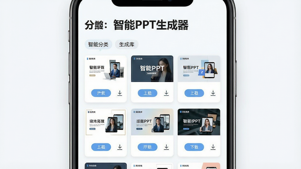 ����PPT������ģ�����棬����Ϊ�ֻ���Ļչʾ����PPTģ������ͼ������Ϊ�������У��Ϸ���ʾ������PPT�����������⣬�м�Ϊ��ͬ����ģ��Ԥ����Ƭ���Ű����룬���Ϊ����ǳɫϵ��ϸ�ڰ��������ǩ��Ԥ����ť������ͼ�꣬���ʸ��壬�ɾ����޶���Ԫ��