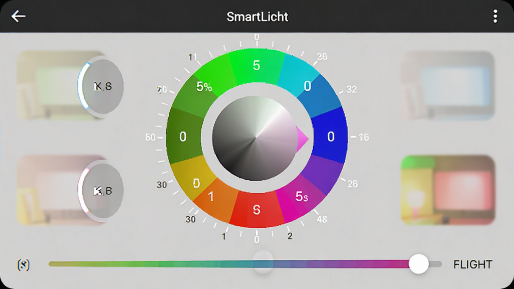 ������SmartLichtӦ���ڵ�ɫ�������Ȼ�����棬����Ϊɫ�־������������·����Ű����������Ϊ���UIչʾ��ϸ�ڰ���ɫ�ʽ���Բ�����ٷֱȿ̶ȡ��ƹ�Ԥ��ɫ�飬���ʸ��壬�ɾ����޶���Ԫ��