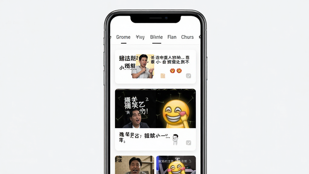 碰笑内容广场界面预览图,手机屏幕内展示瀑布流卡片,卡片上有搞笑文字和表情包缩略图,顶部有分类标签栏,界面风格清爽,细节清晰,画质干净,无多余元素