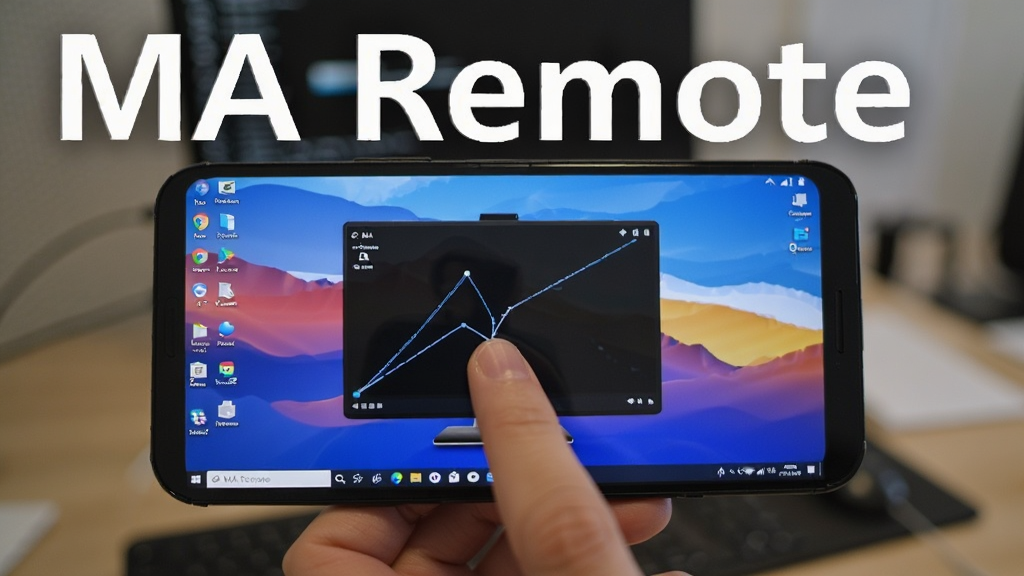һ��չʾ MA Remote �ڰ�׿�ֻ��ϲ���Զ�̵��Ե�ʵ��ͼ���������ֻ�������ʾ�������棬��ָ������Ļ�ϻ�������������Ϊģ���İ칫���������ֱ�ע 