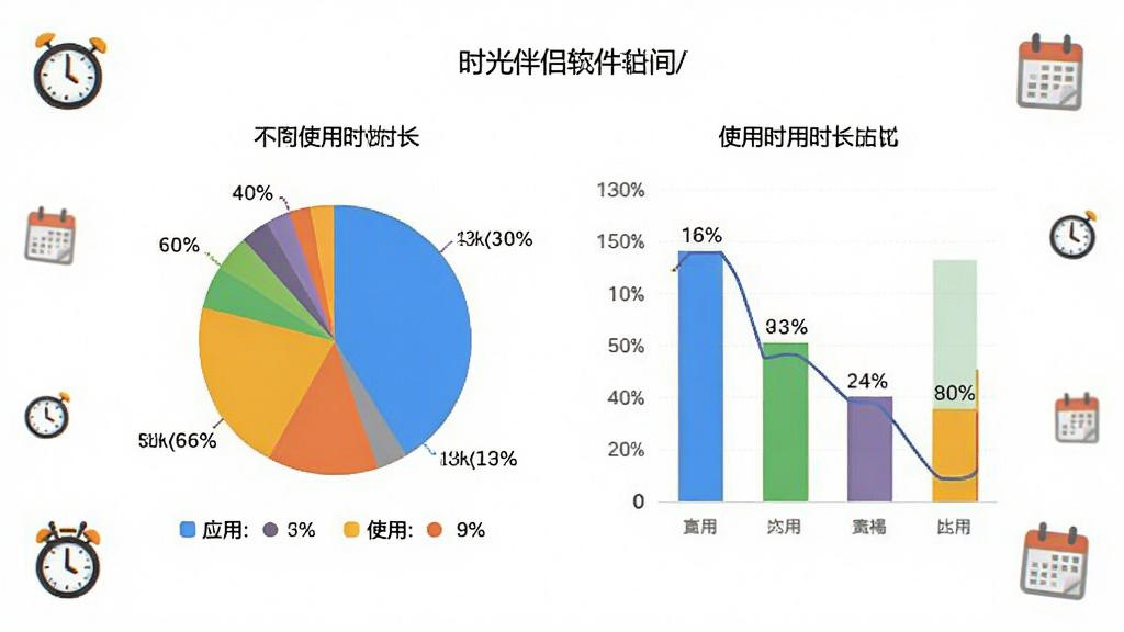 ʱ�����������ʱ��ͳ�ƽ��棬�����Ա�״ͼ����״ͼչʾ��ͬӦ�õ�ʹ��ʱ��ռ�ȣ�ͼ����ɫ���������ݱ�ע����������Ϊ����ɫ����Χɢ����ʱ����������Сͼ�꣬���������ϸ�ڰ���ͼ��˵����ٷֱ����֣����ʸ��壬�ɾ��޶���Ԫ��