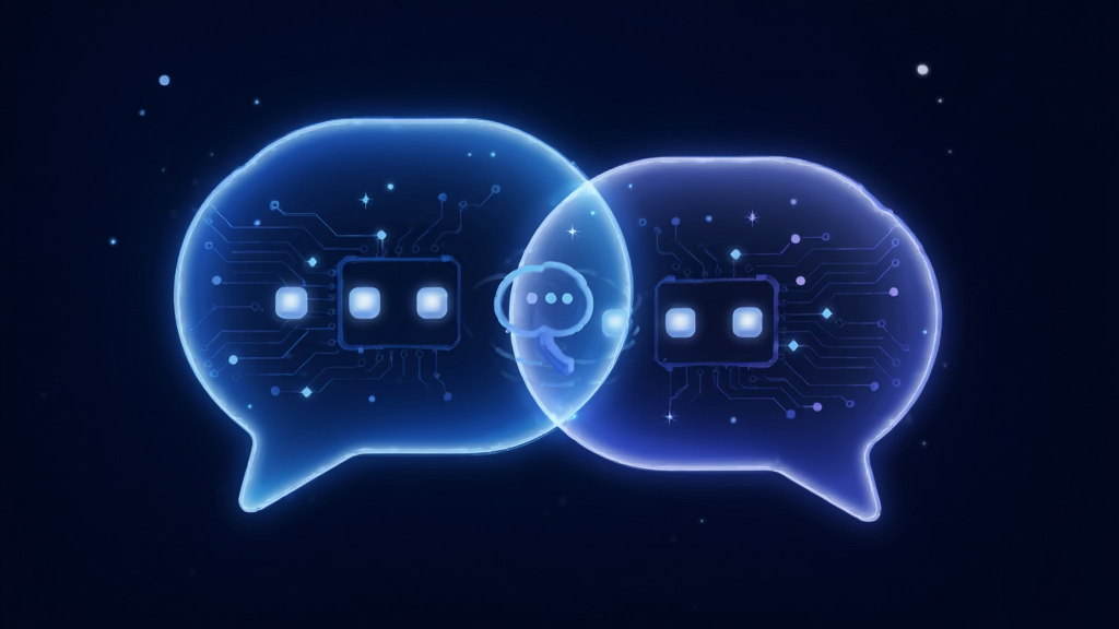 一个代表星语星伴智能对话引擎的抽象插画,画面主体是两个发光的对话气泡相互连接,气泡内部有细腻的电路纹理和星光点点,背景是深蓝色的科技感渐变,布局居中,风格现代简约,画质高清,干净无多余元素