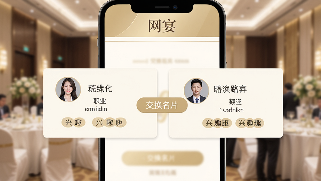 ������Ƭ�������棬�ֻ���Ļ��ʾ���ŵ�����Ƭ����չʾ����Ƭ����ͷ��������ְҵ����Ȥ��ǩ���м��С�������Ƭ����ť��������������黯��������ɫ���װ���ǳ��Ϊ���������󷽣���Ļ�����С����硱���֣������������޶���Ԫ��