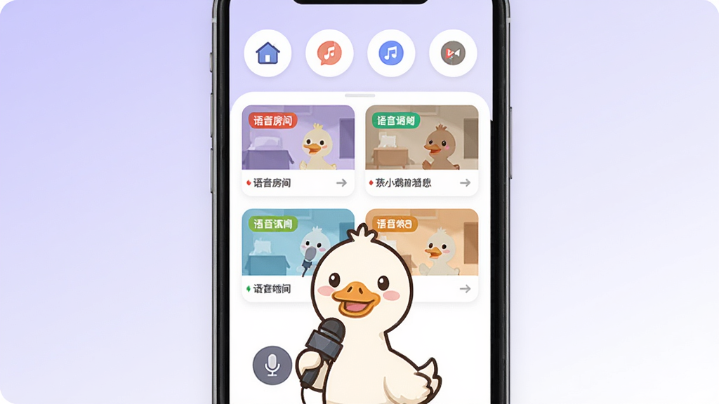 С������APP����չʾͼ����������Ϊ�ֻ����棬��������ʾ����������俨Ƭ����˷簴ť��������һֻ��ͨС���ֳֻ�Ͳվ�ڽ����·������ֲ������½ṹ���Ϸ�Ϊ����ͼ�����У��·�ΪС�����󣬷��Ϊ�ִ���ƽ����ƣ�ϸ���Ϸ��俨Ƭ���в�ͬ��ɫ��ǩ������Ϊǳ��ɫ����ɫ�Ľ��䣬��������������ɾ����޶���Ԫ��
