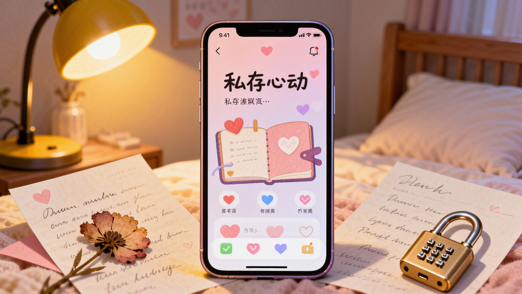 ��������չʾһ�������ֻ�����Ļ������ʾ��˽���Ķ���Ӧ�������棬����Ϊ��͵ķ���ɫ�����а���ͼ����ռǱ�Ԫ�ء��ֻ���Χɢ���ż�����д��ֽ��һ��ɻ���һ��С�ɵ�����������������ܰ������һ�ǣ�ů��ɫ̨�ƹ��ߡ������������������廭�ʸУ�ϸ�ھ��£���������������ɾ����޶���Ԫ�ء�
