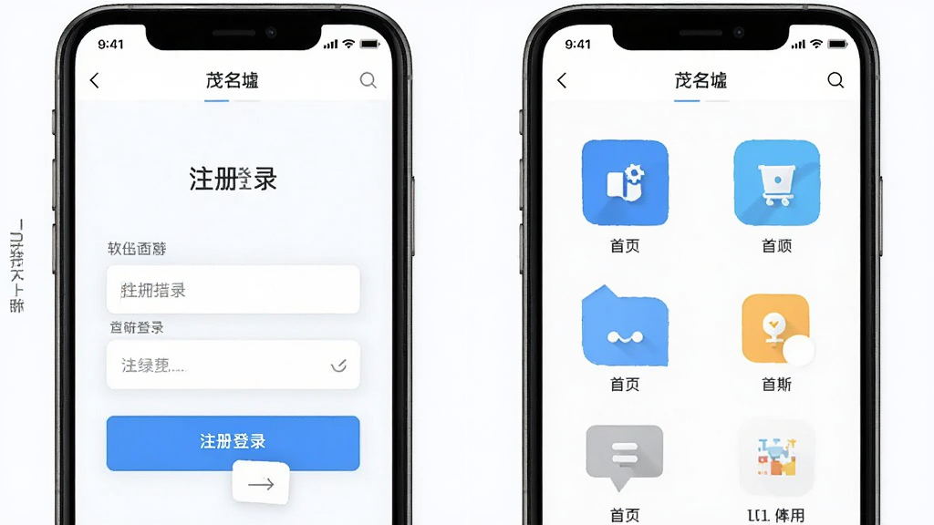 ��������ï���棬����Ϊ�ֻ���Ļ��ʾע���¼��������ҳ����ͼ�꣬����Ϊ���ҷ����Աȣ��Ű����룬���ΪUI���չʾ��ϸ�ڰ�������򡢰�ť���������������������ɾ����޶���Ԫ��