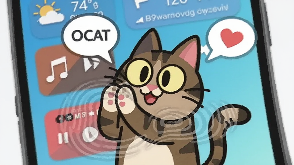 һֻ��ΪOCAT�Ŀ�ͨè���ֻ��������룬��Χ���������ݶԻ���Ͱ���ͼ�꣬è��ǰצ̧���������ƶ������ֻ�������ʾ���������ֲ�����С���������Ϊ��д��ͷͻ��������飬���Ϊ��ƽ����ͨ��Ⱦ��ϸ�ڰ���èβ�͵İڶ��켣����Ļ�ϵĴ������ƣ��������������������ɾ�������