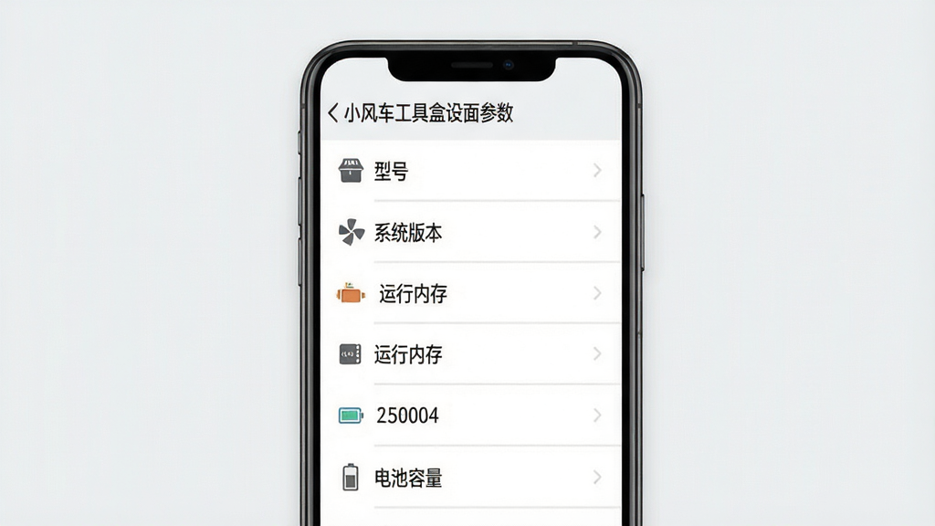 һ�š�С�糵���ߺС��豸��⹦�ܽ���չʾͼ����������Ϊ�ֻ���Ļ����Ļ�����б���ʽչʾ�豸�������硰�ͺš���ϵͳ�汾���������ڴ桱������������ȣ�����Ϊ�������У����Ϊ��Լ�����ƽ��ƣ�ϸ�ڰ���ͼ��ǰ׺��ǳ�ҷָ��ߡ���ɫ���������ʸ��壬�ɾ����޶���Ԫ�ء�