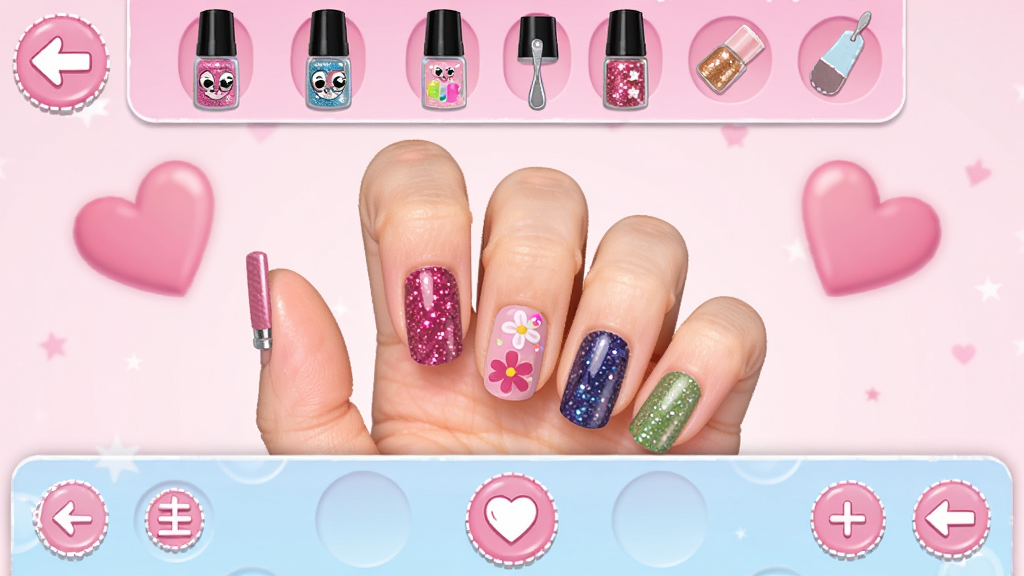ħ����ױ�űȹ��� ����С��Ϸ����Ԥ��ͼ������Ϊһֻ�ֵ���д����ָ��Ϳ�Ų�ͬ��ɫ��ָ���ͣ�����Ϊ����չʾ���Ϸ�Ϊ����ѡ�������·�Ϊ���������Ű�ֱ�ۣ����Ϊ�ɰ���ͨ��ϸ�ڰ�����Ƭָ���͡�С������ֽ����ĥ���ߺͱ����еķ�ɫ���ģ���������������ɾ����޶���Ԫ��