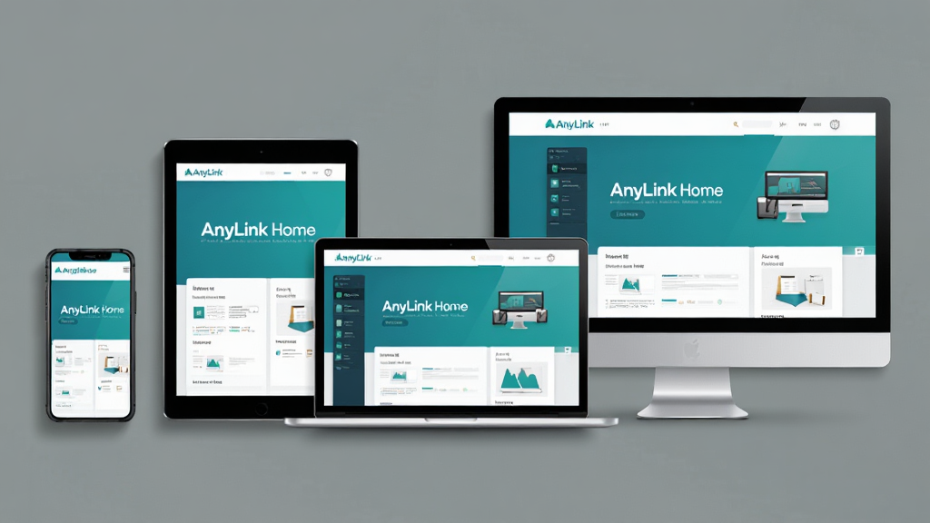 AnyLink Home��˼���չʾͼ������Ϊ�ֻ���ƽ�塢�ʼǱ���̨ʽ�������豸����չʾ������Ϊ�������У��Ű���жԳƣ����Ϊ��Լ��Ʒչʾ�磬ϸ�ڰ������豸��Ļ��ʾAnyLink Home���桢ͳһƷ��ɫ�������Ӱ�����ʸ��壬�ɾ����޶���Ԫ��