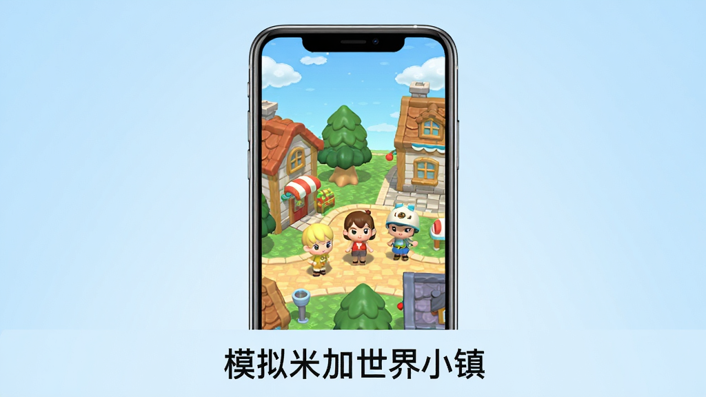 һ�������ֻ�����չʾ��ͨС����Ϸ���棬�������ֻ���Ļ�еĲ�ɫС�����ɫ���������ֻ����У�����Ϊ��͵�ǳ��ɫ���䣬�Ű��࣬���Ϊ�����Ʒչʾ�磬ϸ�ڰ����ֻ��߿򷴹⡢��Ļ�ڽ�������ľ�����������������·�д�С�ģ���׼�����С�����������ʸɾ��������޶���Ԫ�ء�