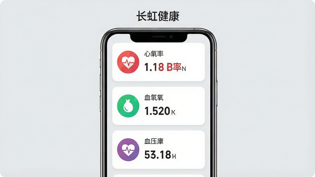 һ��չʾ���罡��App���ݼ�⹦�ܵĽ����ͼ���������ֻ���Ļ��ʾ���ʡ�Ѫ����Ѫѹ�ȶ���ָ�꿨Ƭ��ÿ����Ƭ���в�ɫͼ�����ֵ������Ϊǳ��ɫ����Ļ�Ϸ��С����罡�������ֱ�ʶ������ִ��Ƽ��У������������ɾ�����