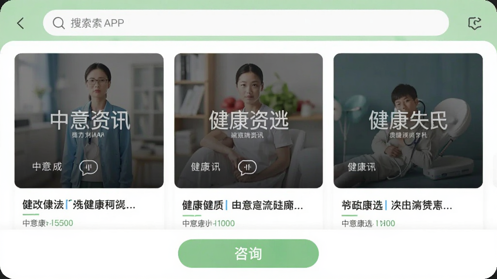 ���⿵ѡAPP�ڽ�����Ѷҳ����ֻ���ͼ����������ʾ��ƪ�����������·���ͱ��⣬���������������ײ�����ѯ��ť�������Ű���ˬ����ɫ�԰�ɫ��ǳ��ɫΪ��������Լ�ִ������ʸ��壬�ɾ����޶���Ԫ��