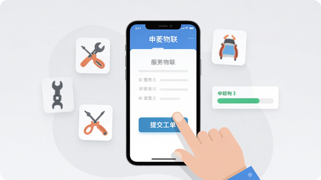 ��������APP���񹤵�ҳ���ͼ���廭��������һֻ�ֵ���ֻ���Ļ�ϵġ��ύ��������ť����ΧƯ����ά�޹���ͼ���������������Ϊǳ��ɫ��������ü���ƽ����ƣ�ϸ�ڸɾ����������������������ֱ�ע������������