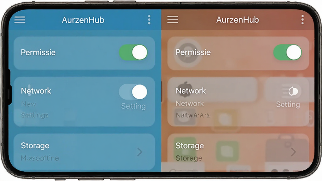 ����Ϊ�ֻ���Ļ��ʾAurzenHub�������������ò˵������ֲ������ҷ����Աȣ��Ű�Ϊ������������