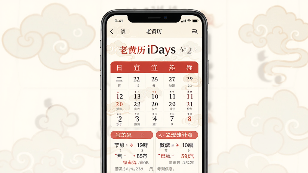 ��������չʾһ�������ֻ�����Ļ�����������ϻ���iDaysӦ�ý��棬����ũ�����ڡ��˼������������Ϣ������Ϊ���ŵ��й�����������������Ϊ�����ֻ�չʾ�����Ϊ�ִ���ƽ�廭��ϸ����ͻ����������������ɫ�����ʸ��壬�ɾ����޶���Ԫ��