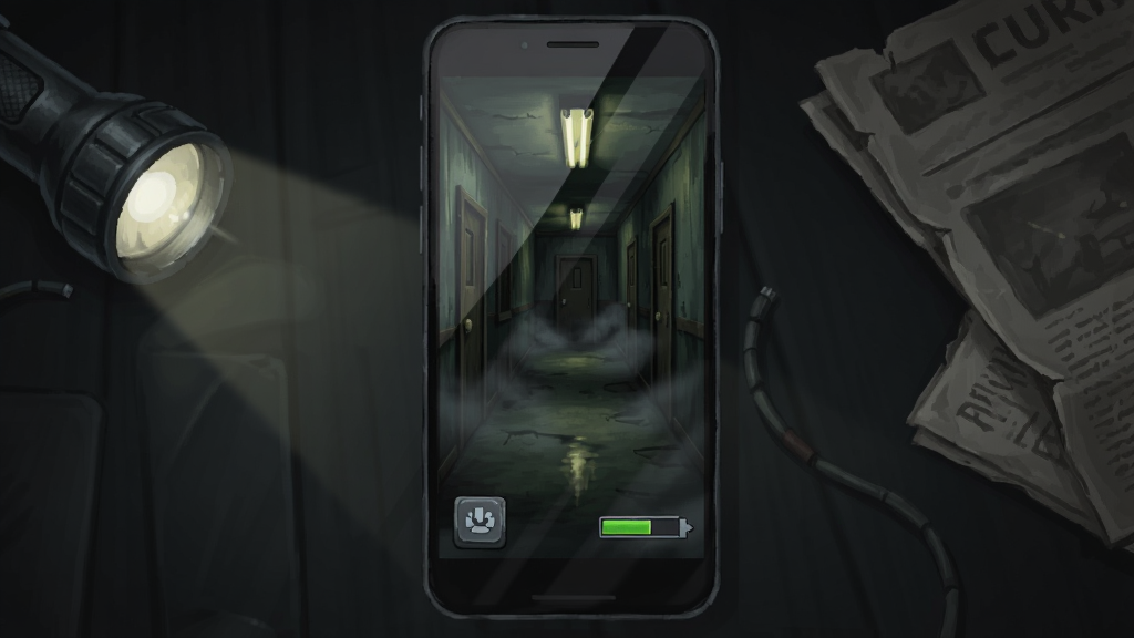 һ�������ֻ���Ϸ�����ͼ���廭������������һ�������ֻ�����Ļ����ʾ Five Surreal Nights Mobile �Ŀֲ����ȳ������谵���������������Ž��յķ��ţ��컨���ϵĵƹܺ���������������΢���ķ��⣬��Ļ�·���ʾ��ذ�ť�������������Ϊ�ֻ����з�������ɫ���棬��Χɢ�����ֵ�Ͳ��ɱ�ֽ���Ű��࣬���Ϊ����дʵ���ֻ滭��ϸ�ڰ�����Ļ�������⡢��ťUI�����ɼ��������������������ʸ��壬�ɾ����޶���Ԫ��