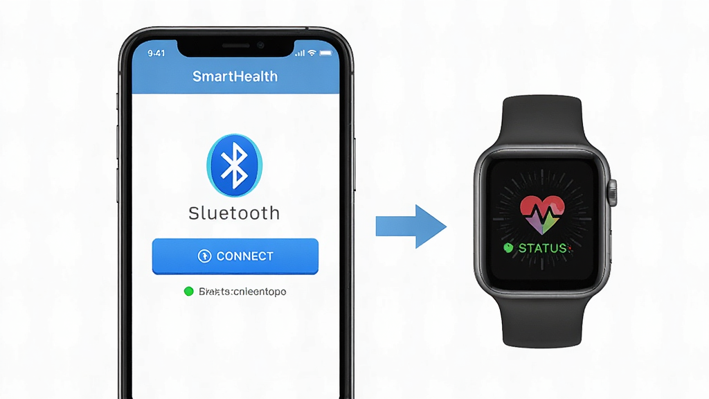 һ��չʾ SmartHealth Ӧ�����������ֱ��Ĳ���ʾ��ͼ������Ϊ�ֻ����ֱ����ֻ���Ļ����ʾ���������ӽ��棬����ֱ�ۣ��Ű����������Ϊ�̳�ָ���磬ϸ�ڰ������Ӱ�ť��״̬��ʾ�����ʸ��壬�ɾ����޶���Ԫ��