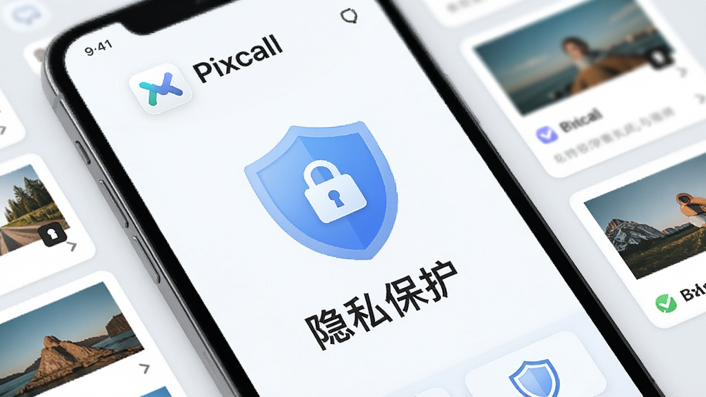 һ��չʾ��Pixcall����˽�������������е�ͼƬ����������Ϊ�ֻ���Ļ����Ļ����ʾ����ͼ��͡���˽��������������Χ������ͼƬ����ͼ�����־��У����ȫ���ţ�ϸ�ڰ������ơ�����ͼ�ꡢ�����棬�����������ɾ����޶���Ԫ��