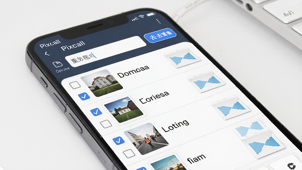 һ��չʾ��Pixcall��������������ȥ�ع��ܵ�ͼƬ����������Ϊ�ֻ���Ļ����Ļ����ʾ���ͼƬ�ļ�����ѡ��������������������ȥ�ذ�ť������Ϊ�б��Ӳ�������������Ч��ϸ�ڰ�����ѡ���ļ�����������ť�������������ɾ����޶���Ԫ��