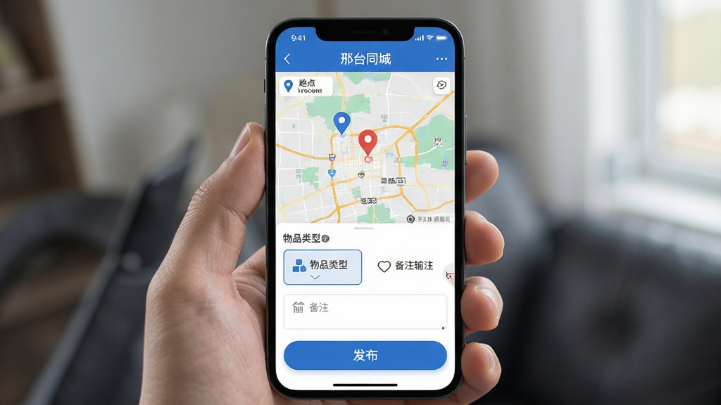 �ֻ���Ļչʾ����̨ͬ�ǡ������µ����棬��ͼ�ϱ�ע����յ㣬�·�����Ʒ����ѡ��ͱ�ע�����ҳ��ײ�����Ŀ�ķ�����ť����������ˬ����Ϣ���ֺ���������ϸ��