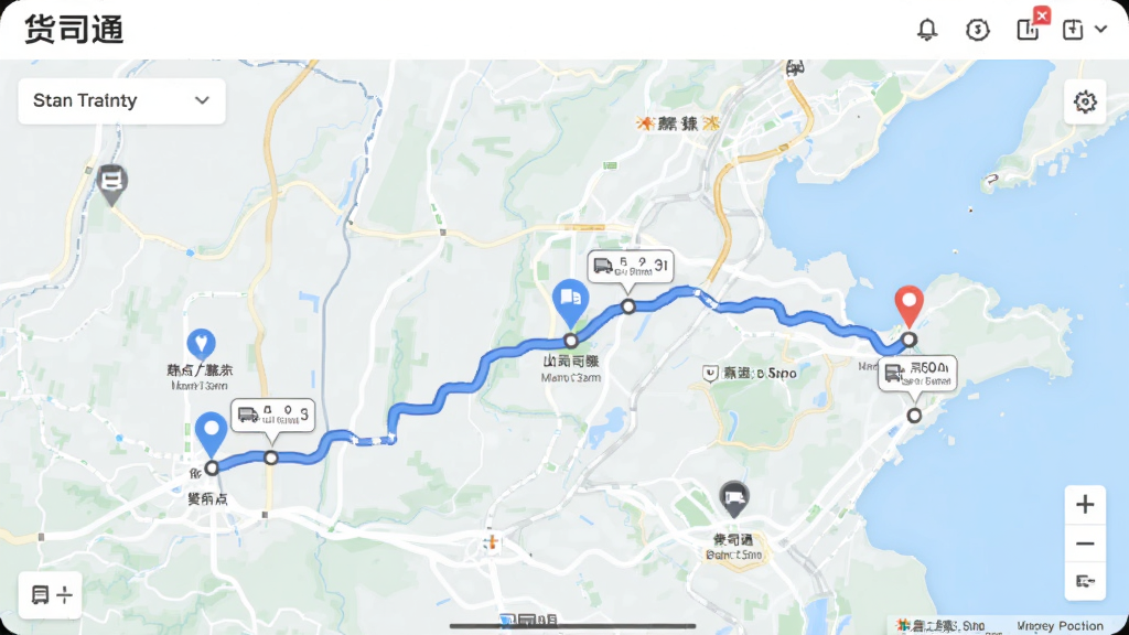 ��������Ϊ��˾ͨӦ���ڵ�����켣��ͼ���棬����Ϊȫ����ͼչʾ���Ű���·�߹켣��ڵ���Ϊ���ģ����Ϊ�ִ���ԼUI���ϸ�ڰ�������յ�ͼ�ꡢʱ���������λ�ñ�ǣ������������ɾ�������Ԫ�ء�