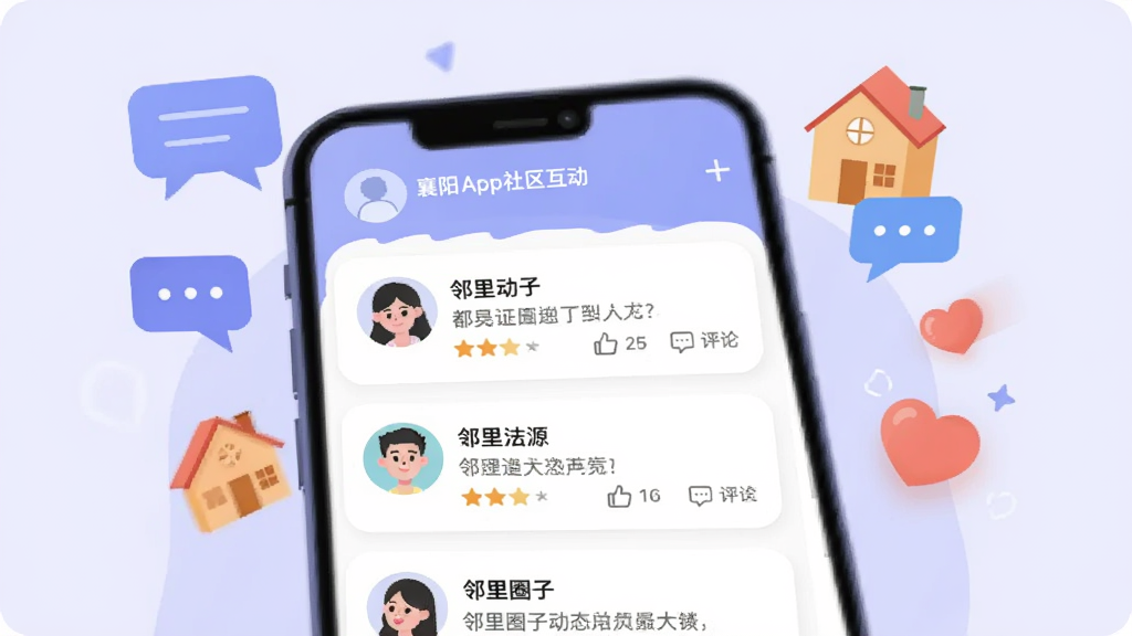 �ҵ�����App��������ҳ�棬�ֻ���Ļչʾ����Ȧ�Ӷ�̬�б��������û�ͷ�������������������ͼ�꣬��Χ���ƶԻ����ݡ����ݡ����ĵ�Ԫ�أ�����Ϊ��͵�ǳ��ɫ����ƽ���廭��񣬻����������ɾ����޶���Ԫ��